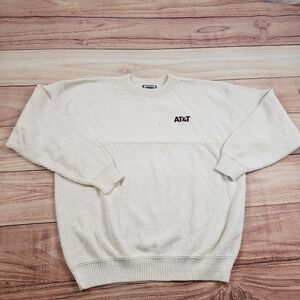 VINTAGE‎ Lee Sweater Mens Large Beige Outdoor AT&T Knit Sweatshirt Logo Adult *